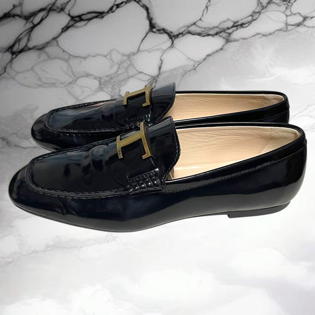 【トッズ】美品Tタイムレス レザー ローファー ゴールド金具 フラットシューズ