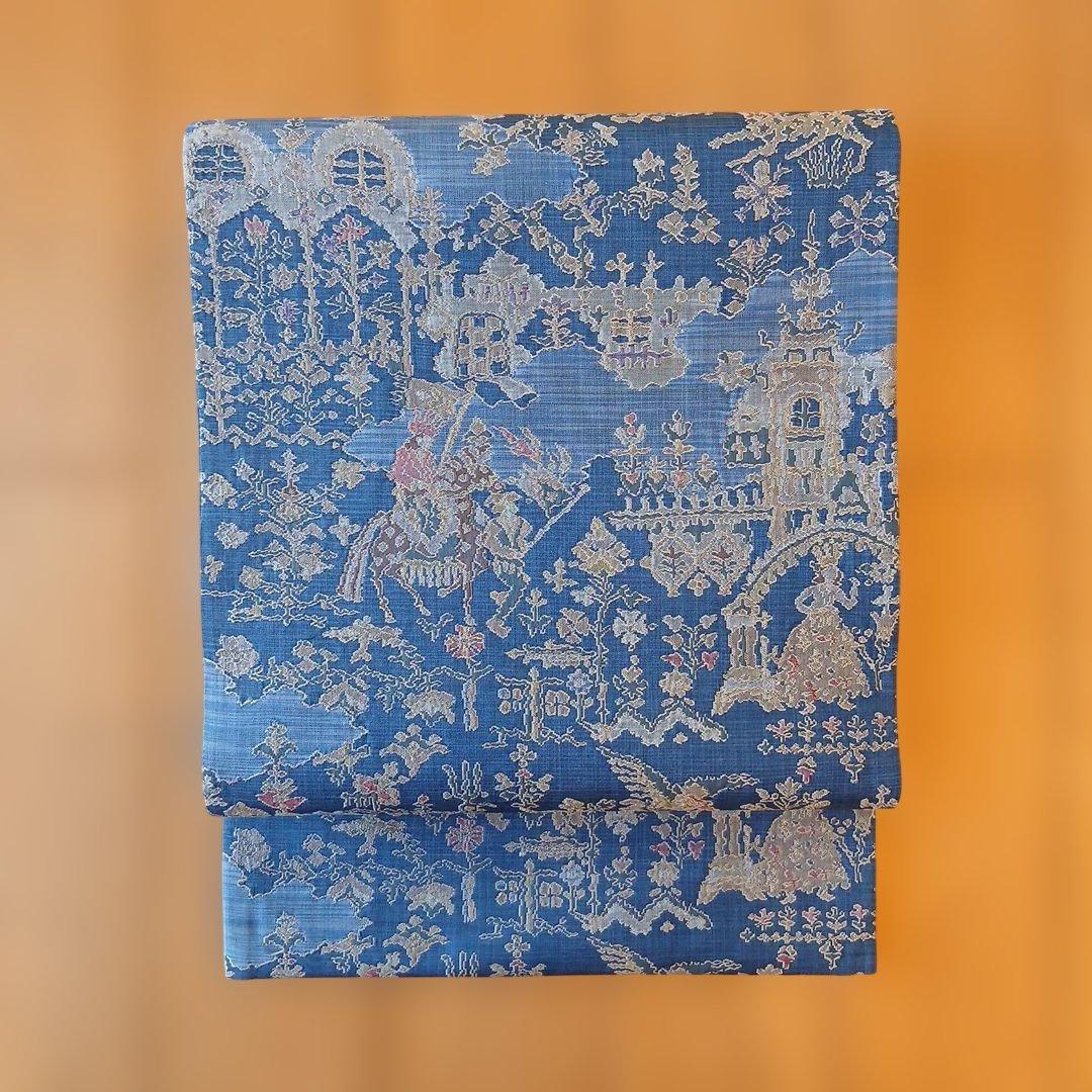 メルヘンなブルーの袋帯(青・六通)