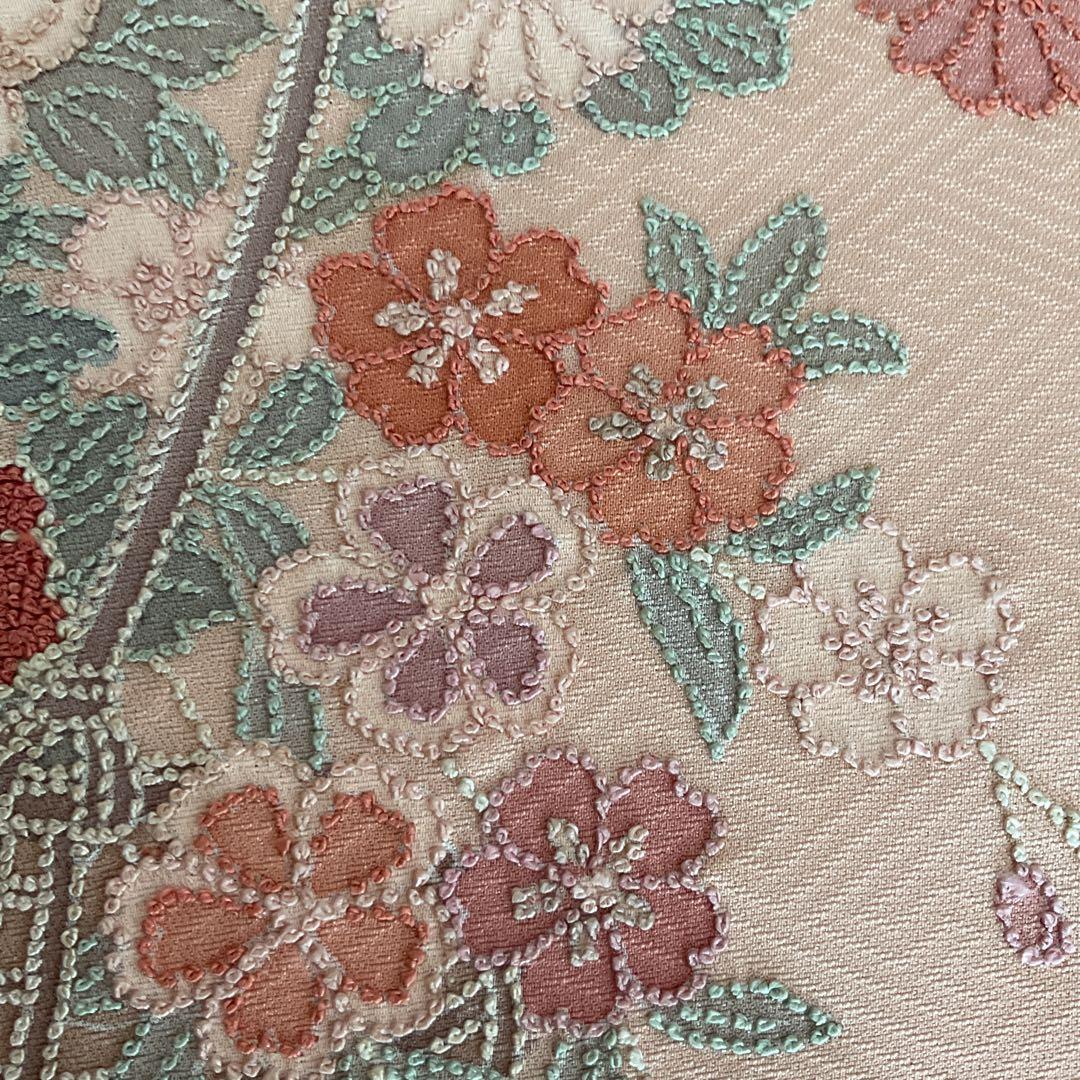 正絹　丹後ちりめん　相良刺繍　付下げ　着尺　反物　ピンク