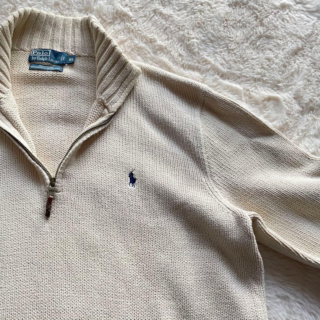 希少　美品　ポロバイラルフローレン　XL ハーフジップニット　コットン　ポニー
