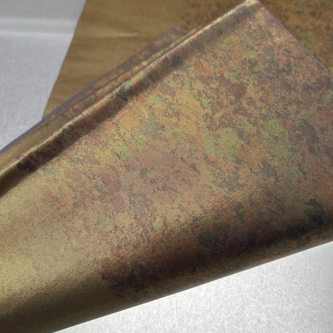 【本金箔 金泥箔】シルク製 六通柄袋帯 金色と茶色のグラデーション0105