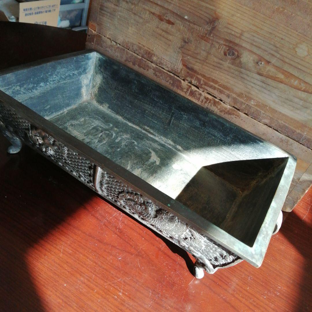 大日本大島湖珉之鋳　古銅四神波彫水盤　42cm　江戸後期