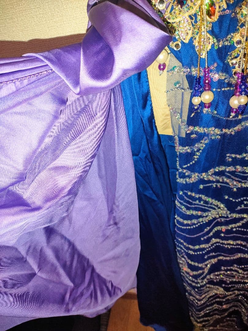 【新品】ベリーダンス セットアップ 青紫 ビーズ装飾