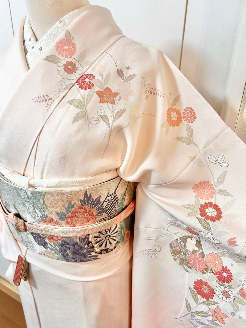 美品　訳あり　裄丈長め　正絹訪問着　フルセット4点　入学式　お宮参り　七五三