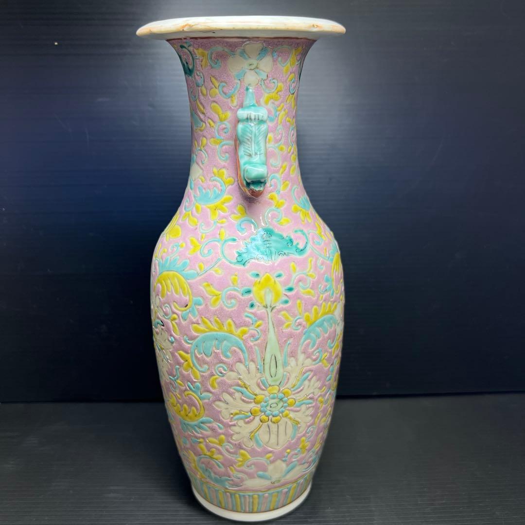 専用　中国清時代　粉彩花瓶　高さ約25㎝　東Y7-1208☆2Fトヒチル