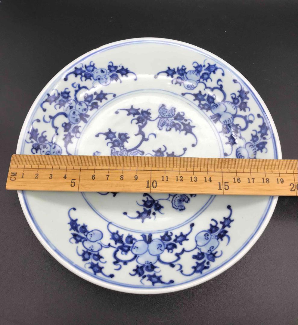 中国古美術　清雍正ー乾隆時代　染付花紋　唐草紋　皿　一対(B-2)