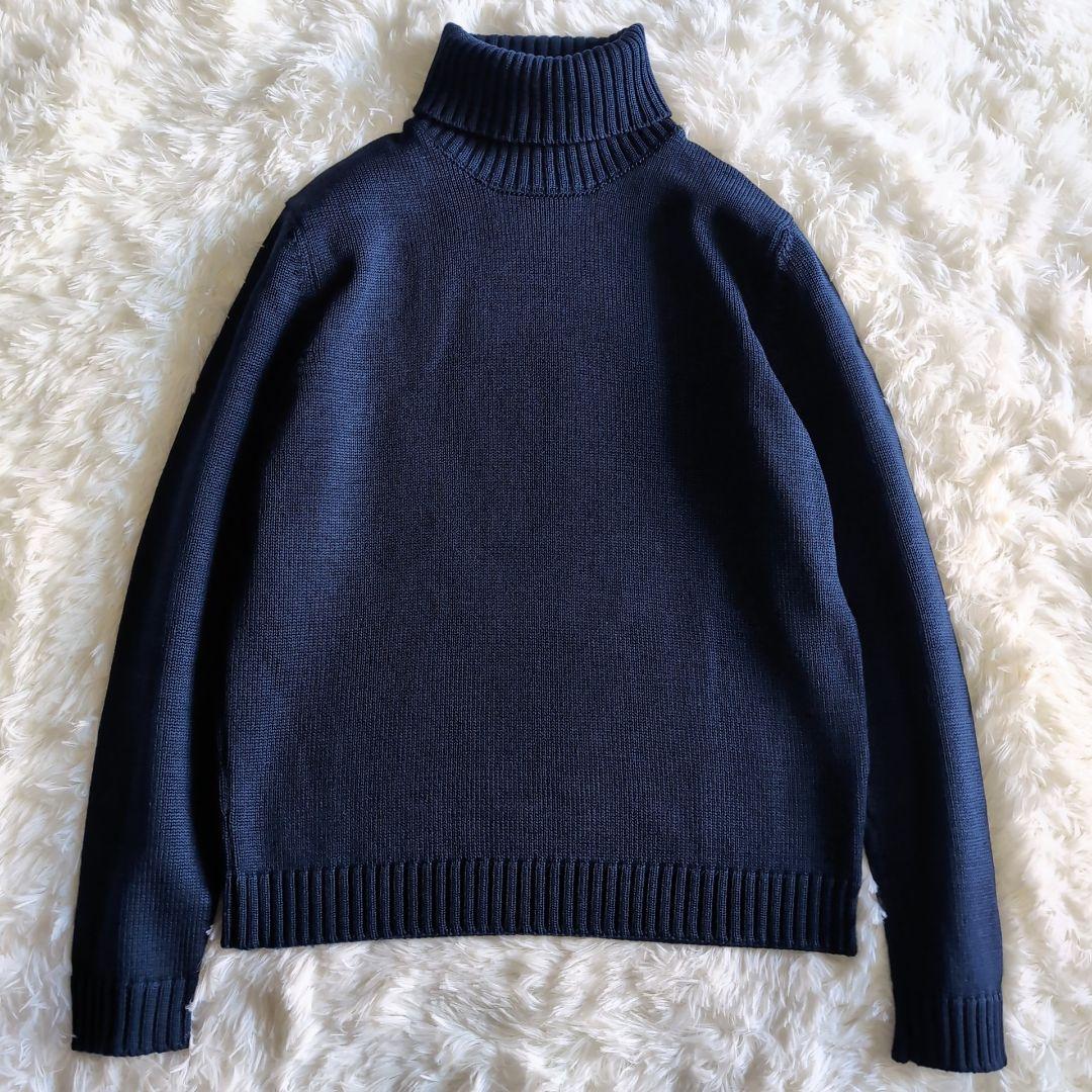 美品 ザノーネ 肉厚ウール タートルネック ニットセーター 48 ネイビー