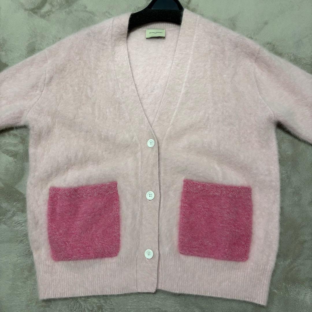 美品 UNITED ARROWSフォックスカシミヤ ミドル カーディガン ピンク