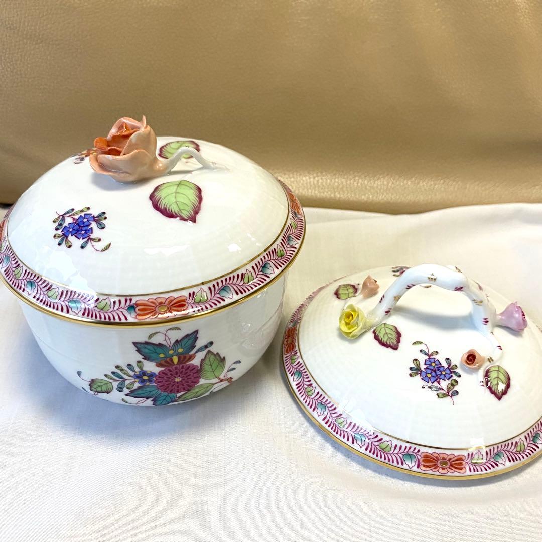 3.お得♡美品☆ヘレンド☆薔薇と取っ手付きミニ薔薇+薔薇の蓋2つ☆ボンボニエール