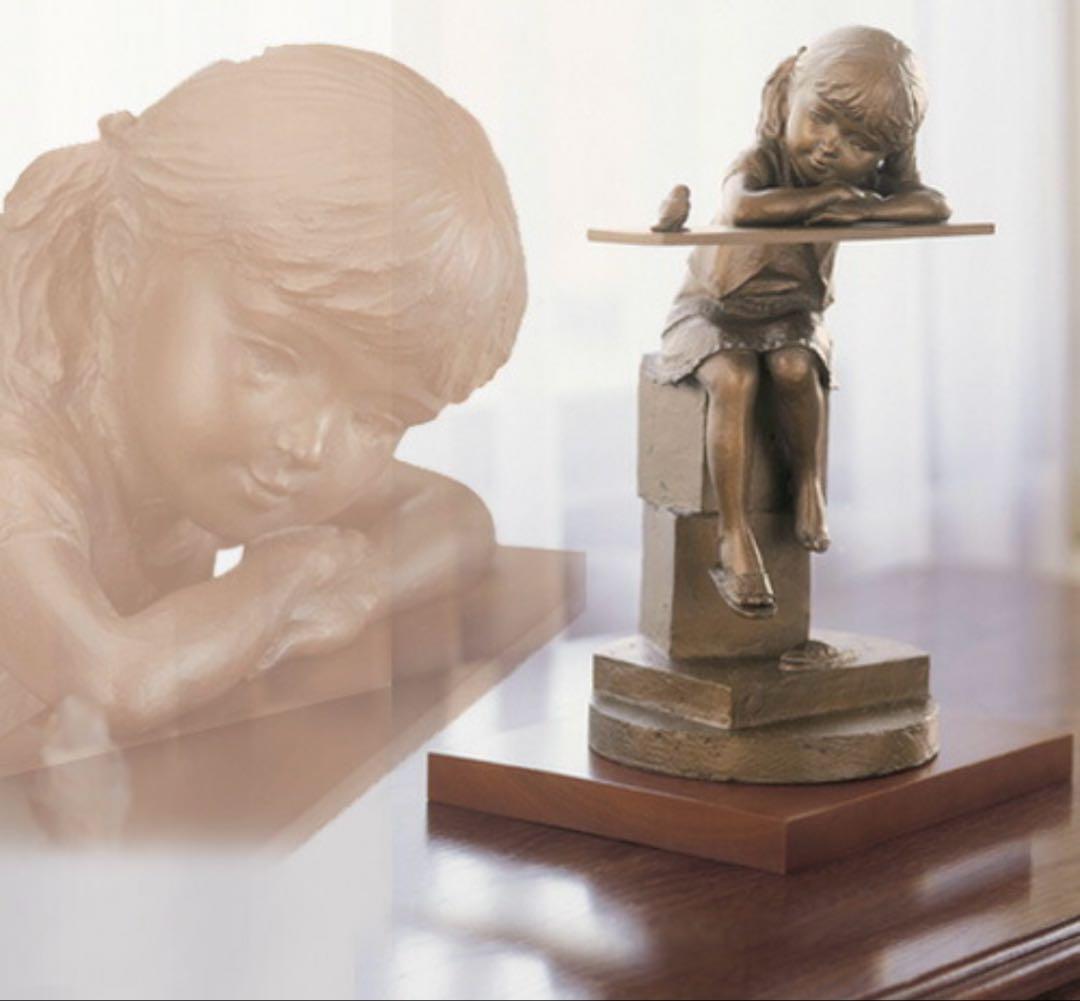 郡順治 ブロンズ『 愛 』 少女 小鳥 現代彫刻★美品