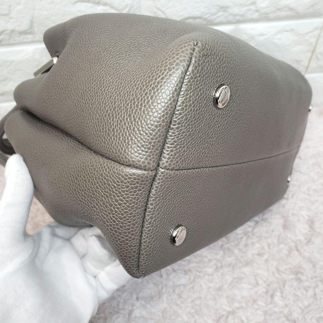 HIROFU ヒロフ ターンロック ハンドバッグ グレー レザー 美品