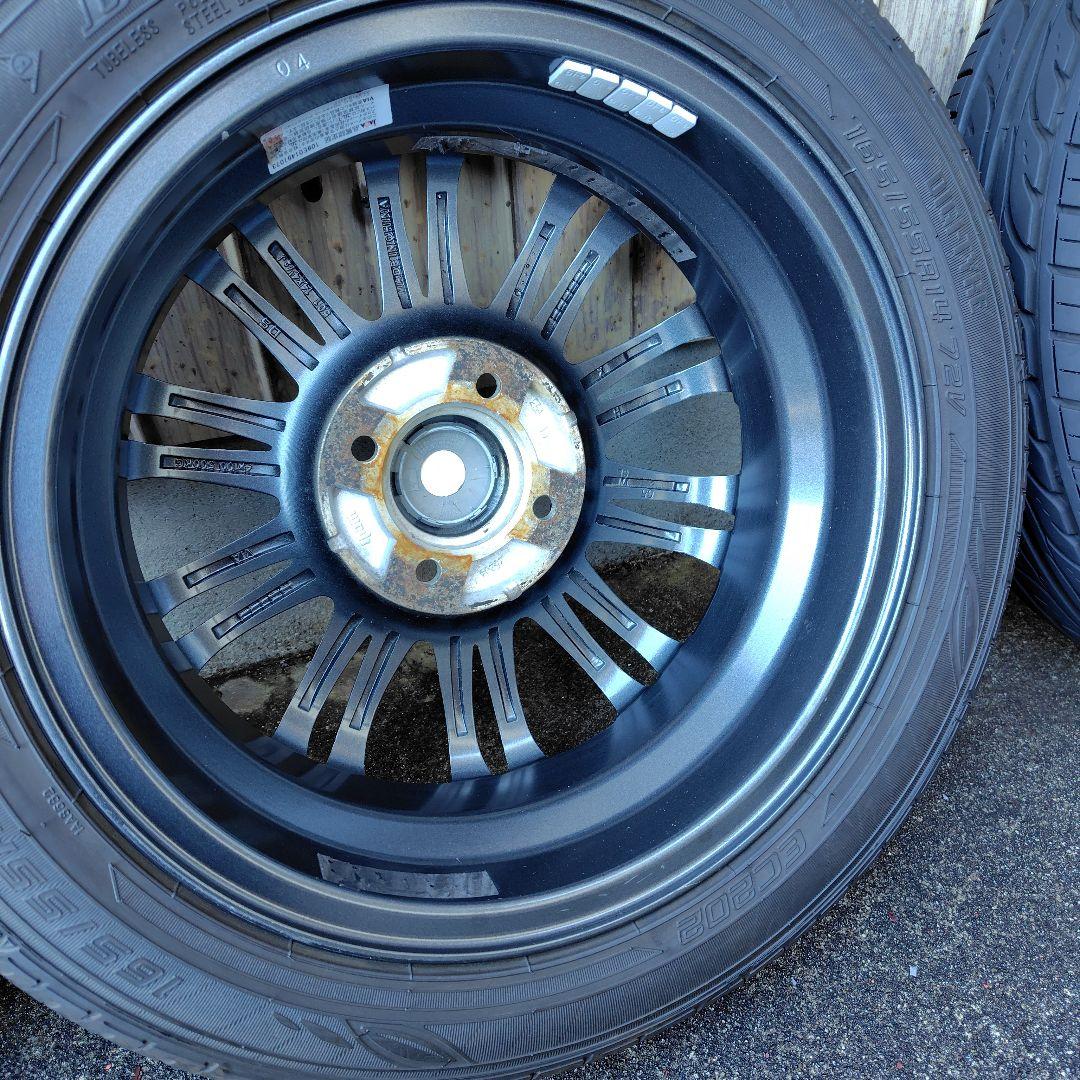 軽自動車用14インチアルミホイールサマータイヤ付。バリ溝美品。
