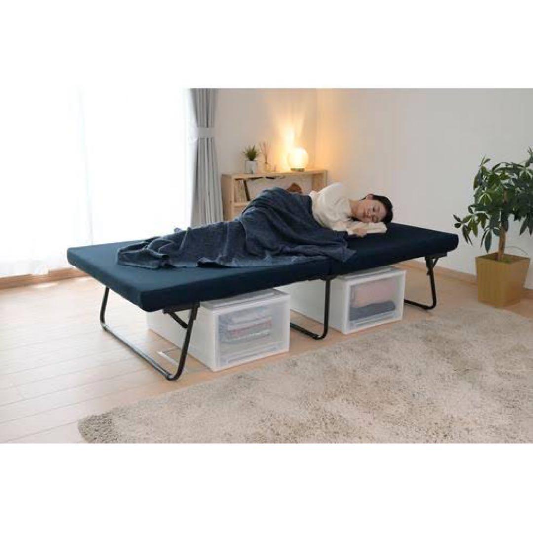 新品未使用箱不良　山善 DPB-97200K（NV/SBK）高反発折畳みベッド