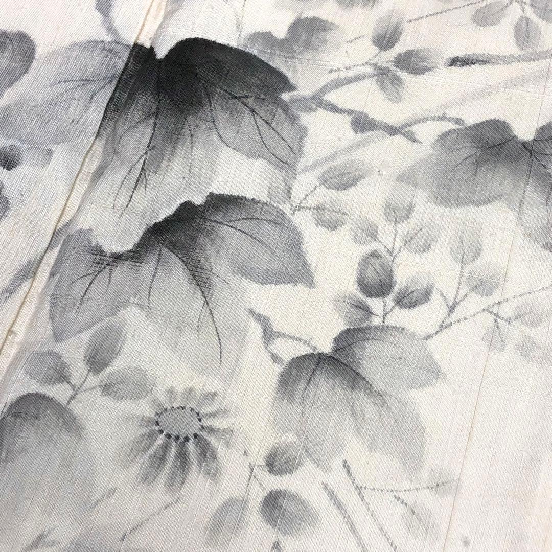 訪問着 紬 花草模様 葡萄 炭描き 乳白色 KK-2202