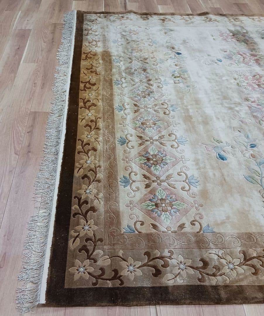 Y3281 中国段通 シルク100% 手織り スクエア 大判 262㎝