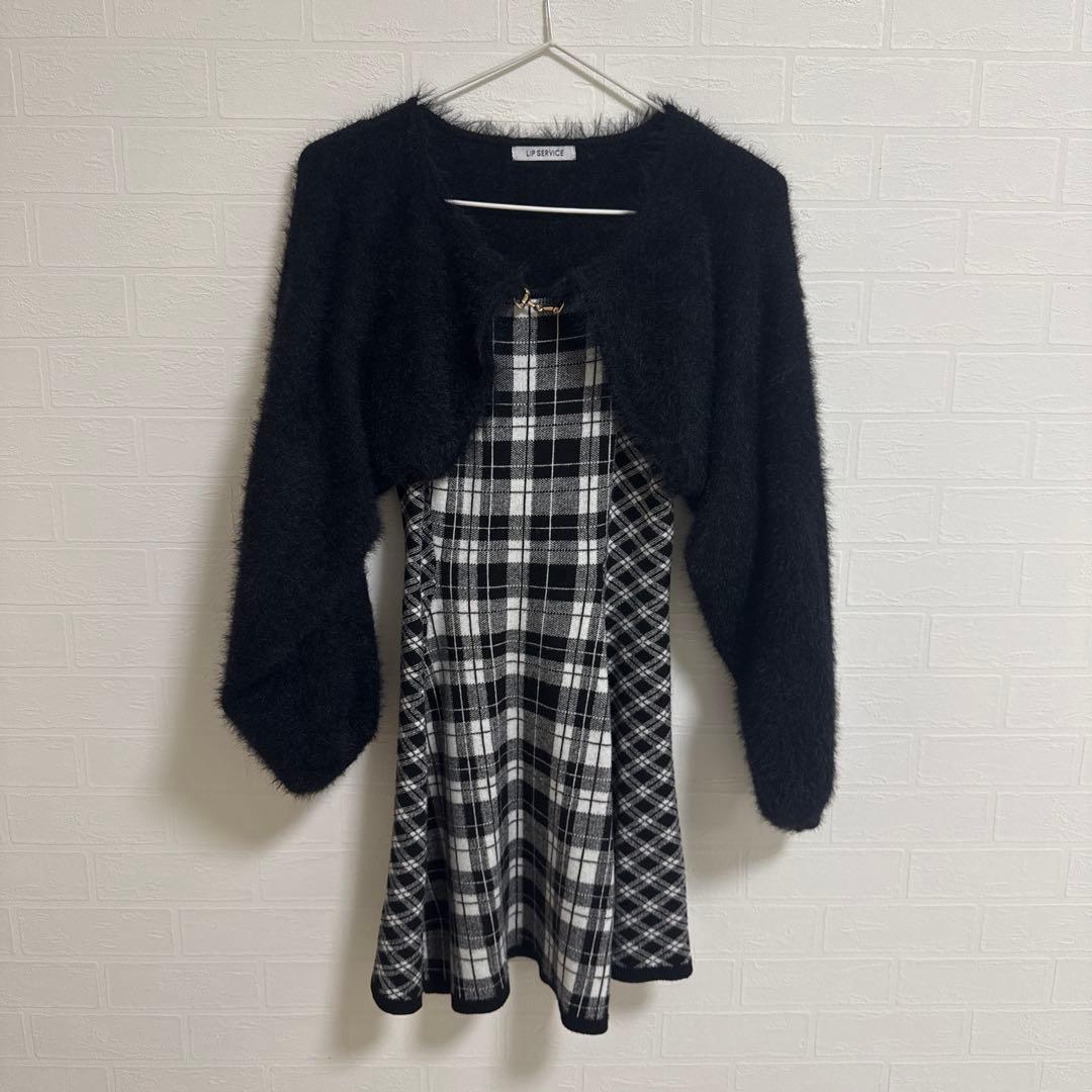 LIP SERVICE フェザーチェックアンサンブルワンピース ブラック