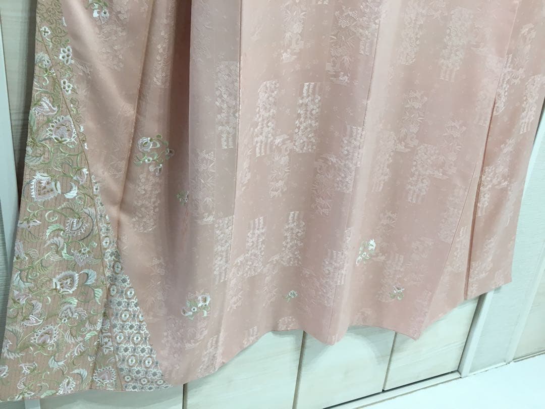 SALE‼️高級感溢れる【訪問着】手刺繍　地紋　正絹　逸品　　裄長め