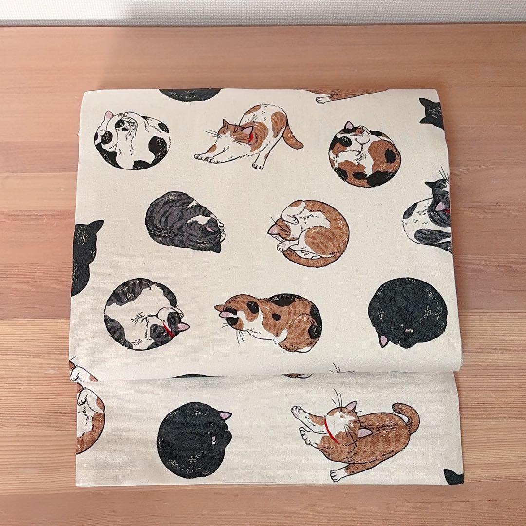 大人可愛い♪【猫柄】名古屋帯 ハンドメイド 31×375cm 猫好きの方に！
