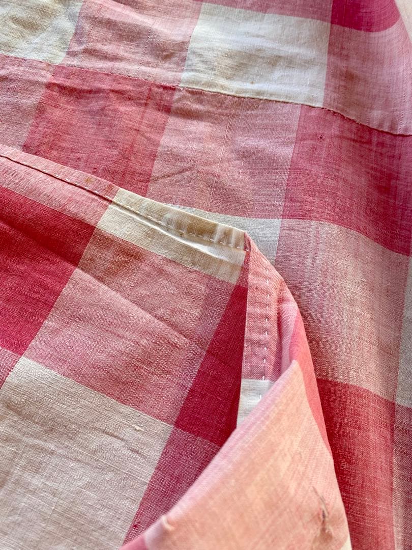 フランスアンティーク 19世紀のカーテン ギンガムチェック 希少な古裂です