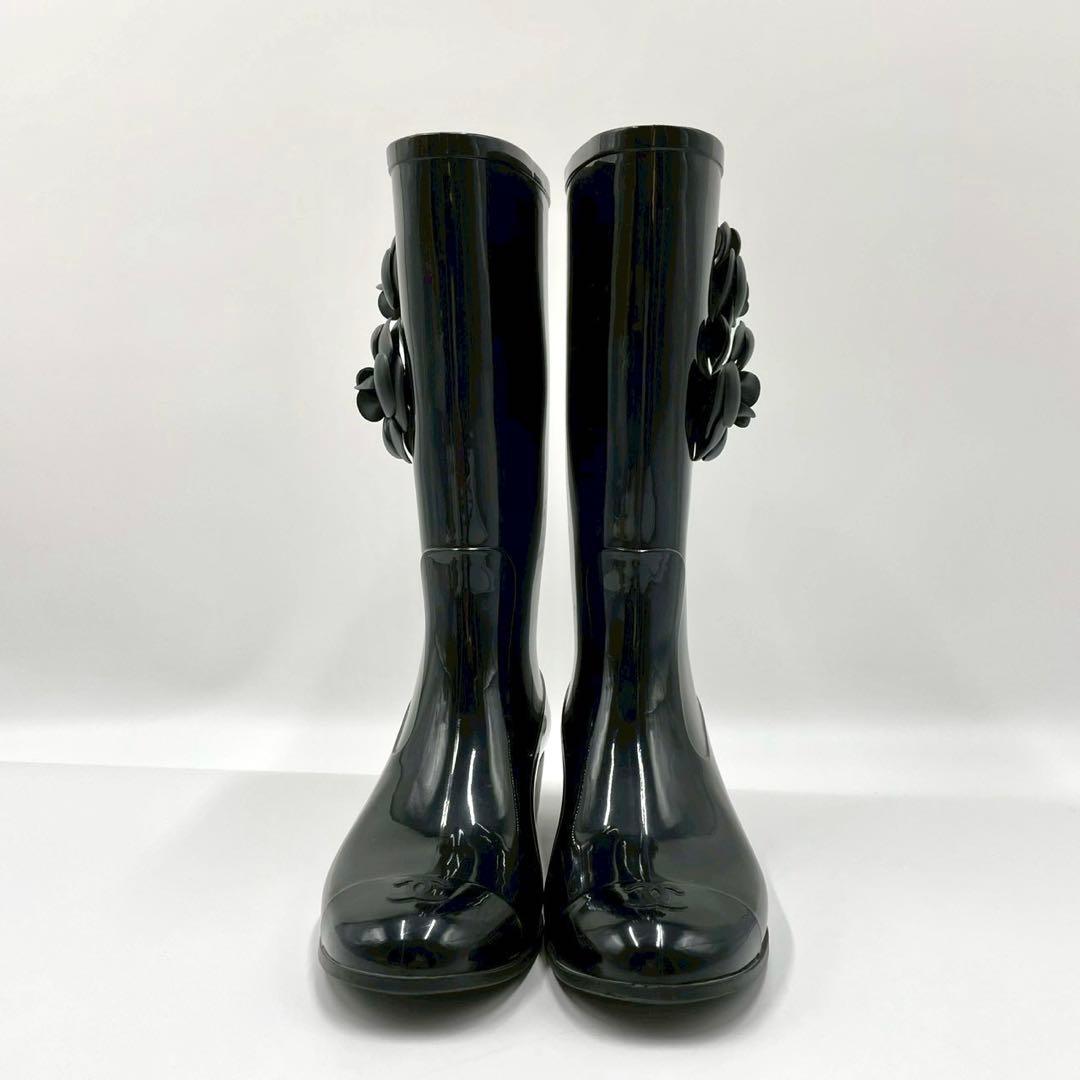 CHANEL シャネル ロングブーツ レインブーツ ブラック 黒 カメリア