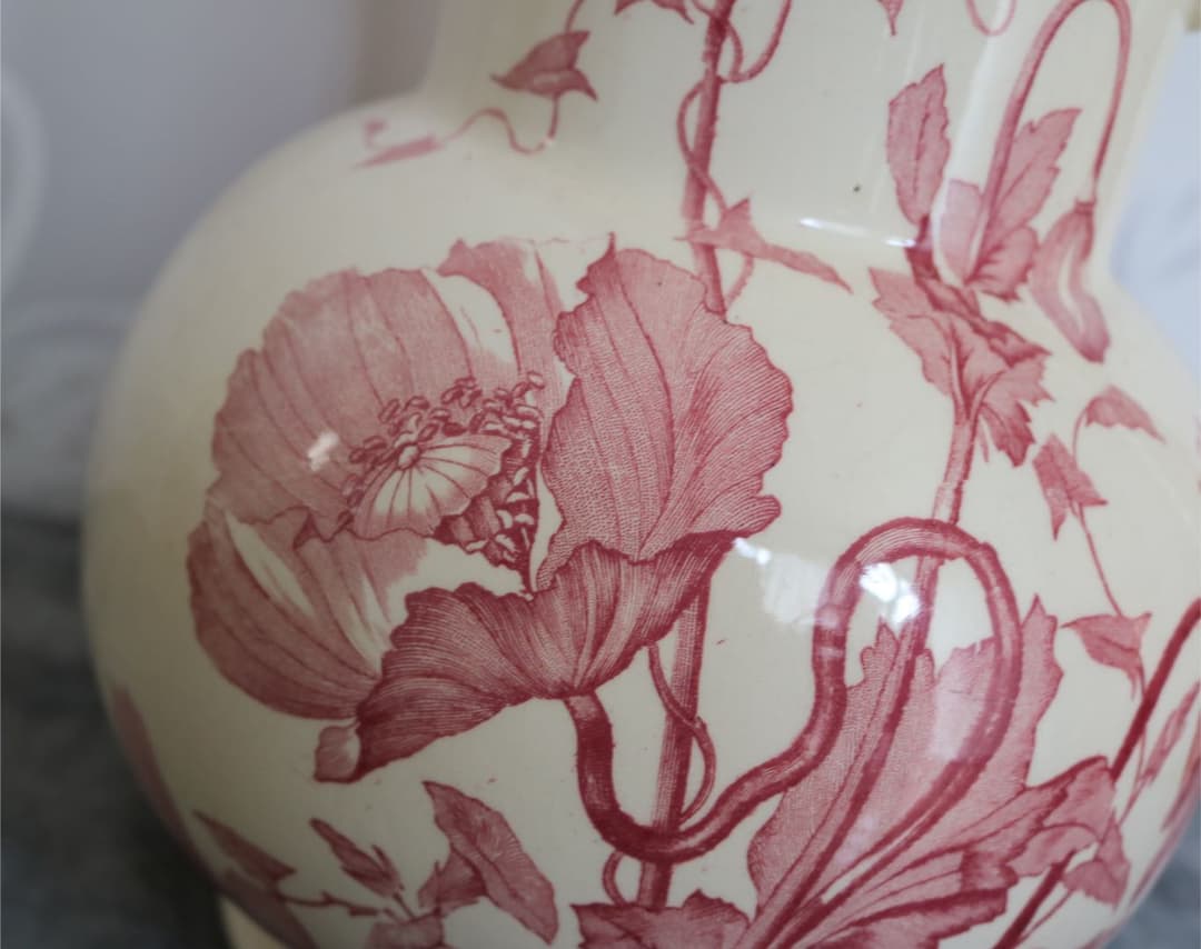 【特大】　LONGCHAMPS ケシの花　水差し　ピシェ　フランス　アンティーク