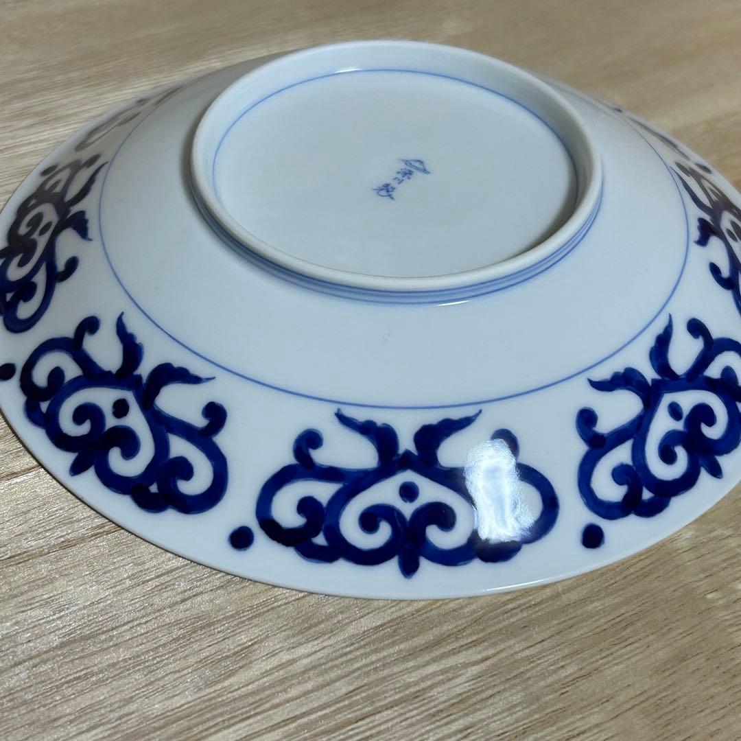 【共箱　未使用】深川製磁　染付 菊唐草　6号　和皿揃い　5枚組