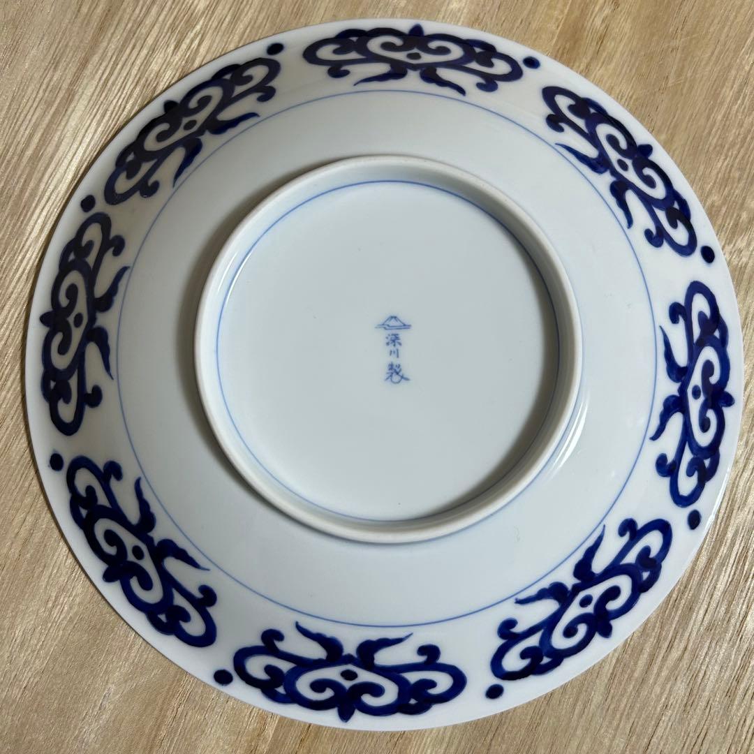 【共箱　未使用】深川製磁　染付 菊唐草　6号　和皿揃い　5枚組