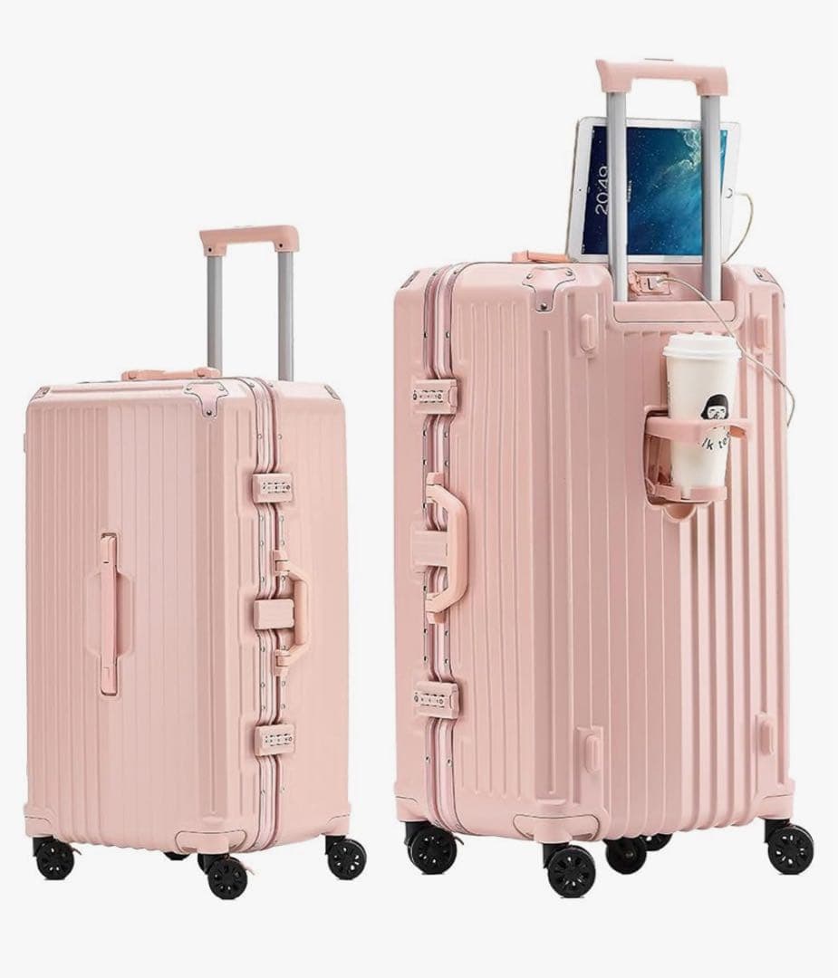 スーツケース キャリーバック 大型 大容量 多機能 アルミフレーム Lピンク