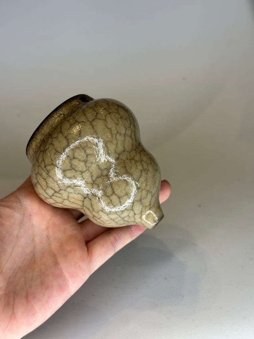 葫蘆形 香炉 陶器 開片釉 茶道具 香道具 置物 賞瓶 中国古陶 煎茶道具