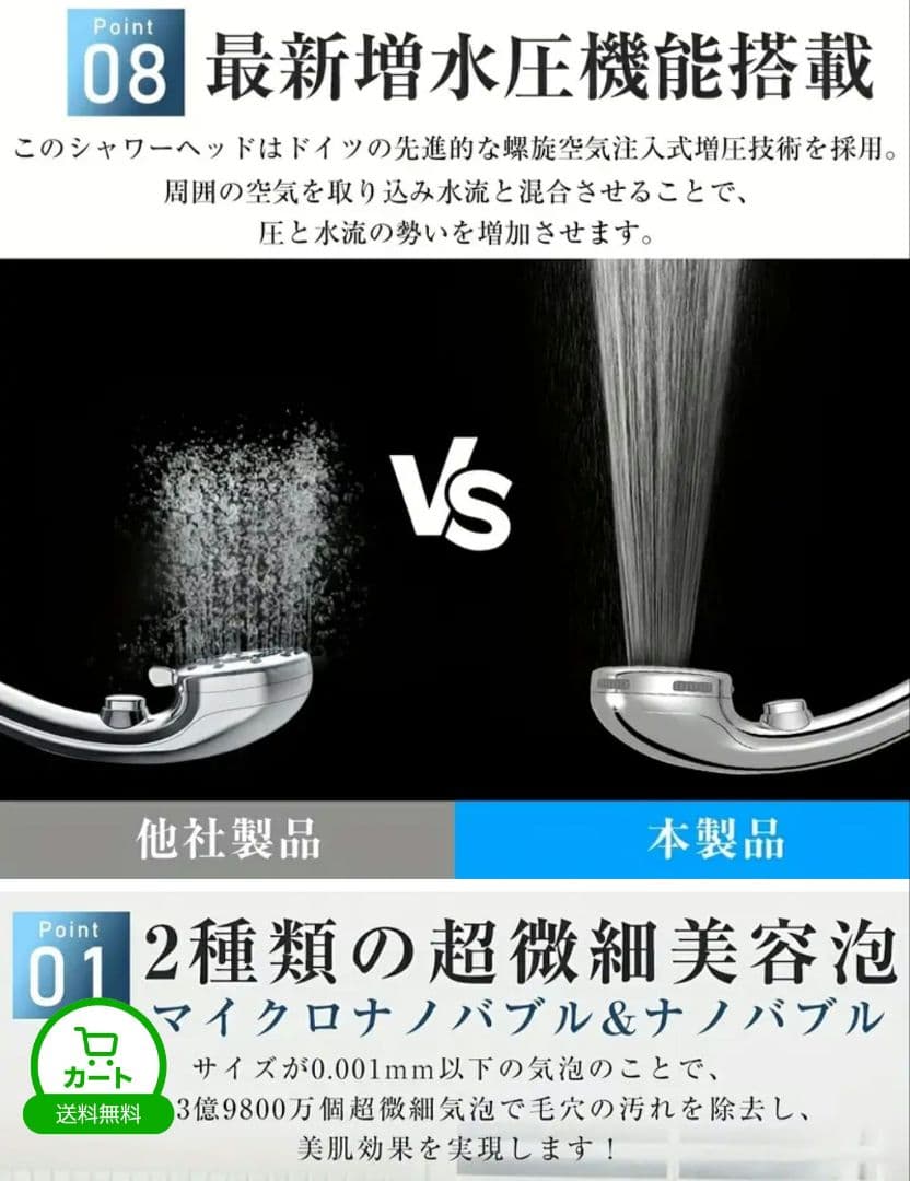シャワーヘッド・マイクロナノバブル20億9800万美容泡