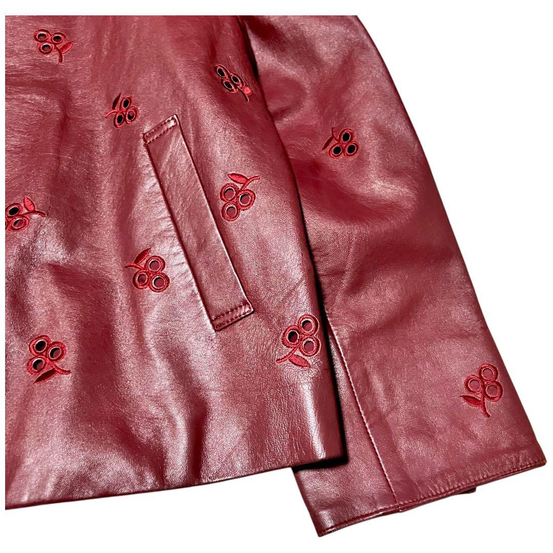 美品✨EMBA レザージャケット　フラワーカットワーク　ワイドシングルライダース