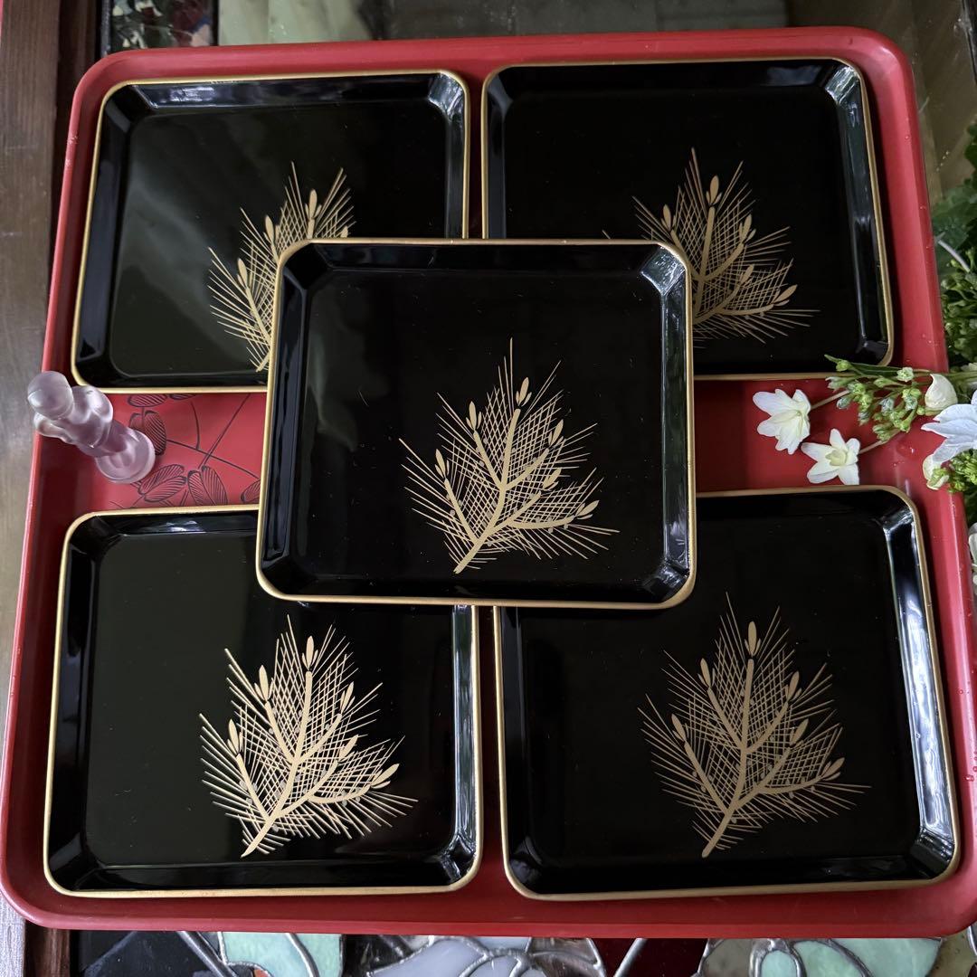 2192様感謝‼️JAPAN輪島塗お屠蘇器七つ揃い『松竹梅鶴』塗師松竹梅落款元箱入