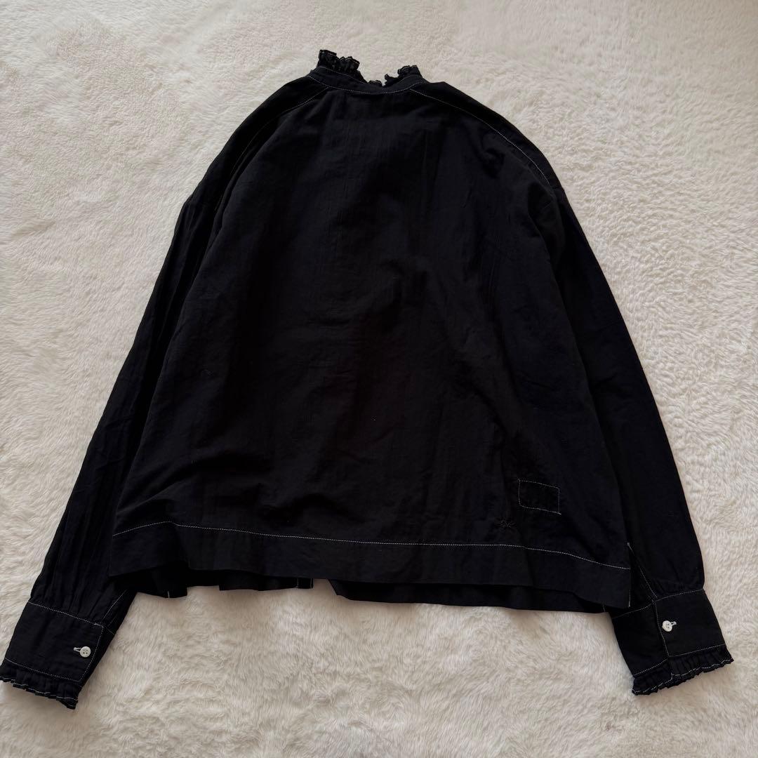 45R インドカディのタックフリルボウタイブラウス　黒