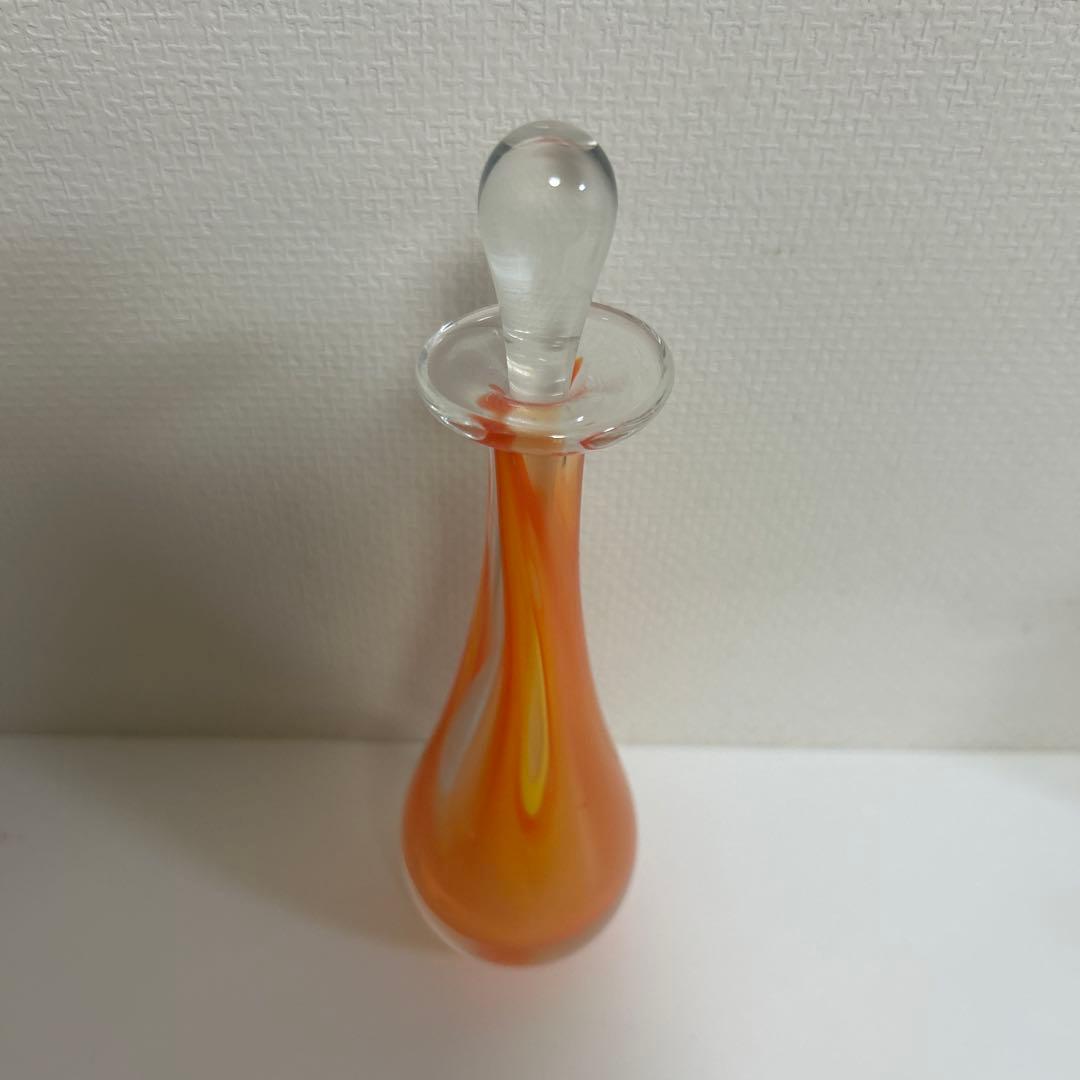 作家　ガラス作家　オレンジグラデーション 香水ボトル　吹きガラス