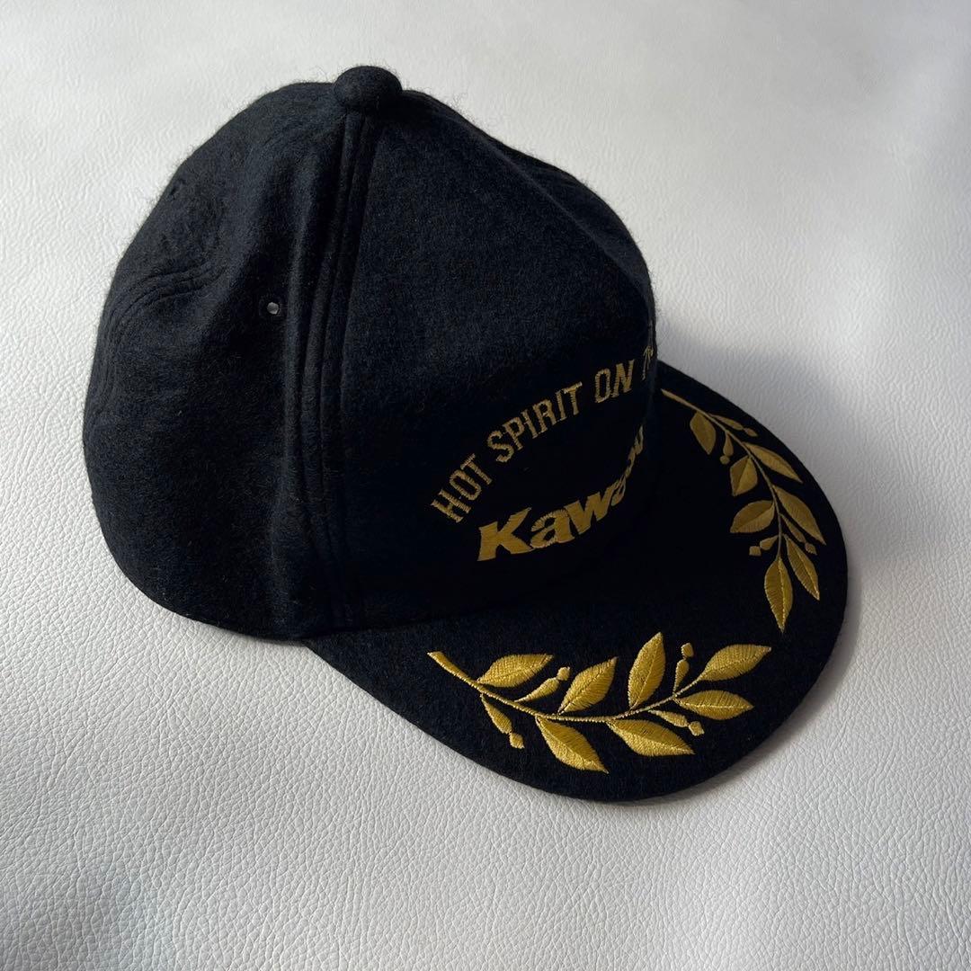 当時物 バイク カワサキ kawasaki ヴィンテージ 刺繍 ウールキャップ