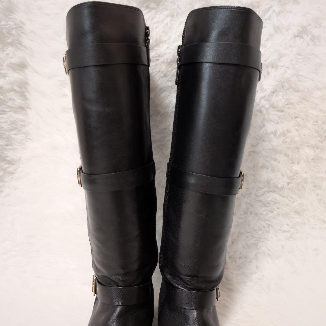 【未使用級】コールハーン　ロングブーツ　黒　24cm ジョッキーブーツ　レザー
