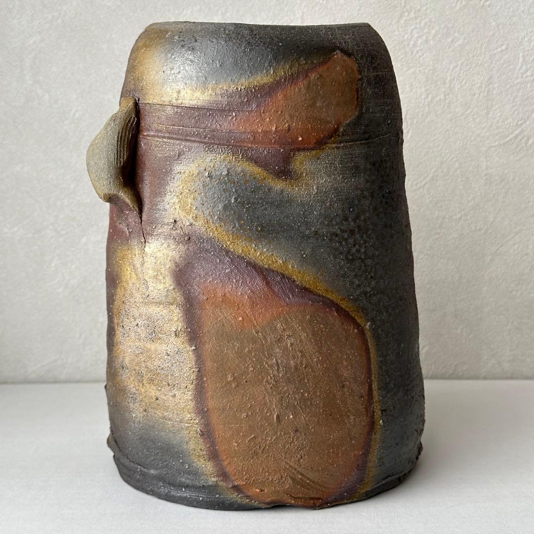 和仁栄幸(正興) 備前 花器 窯変耳付花入 共箱