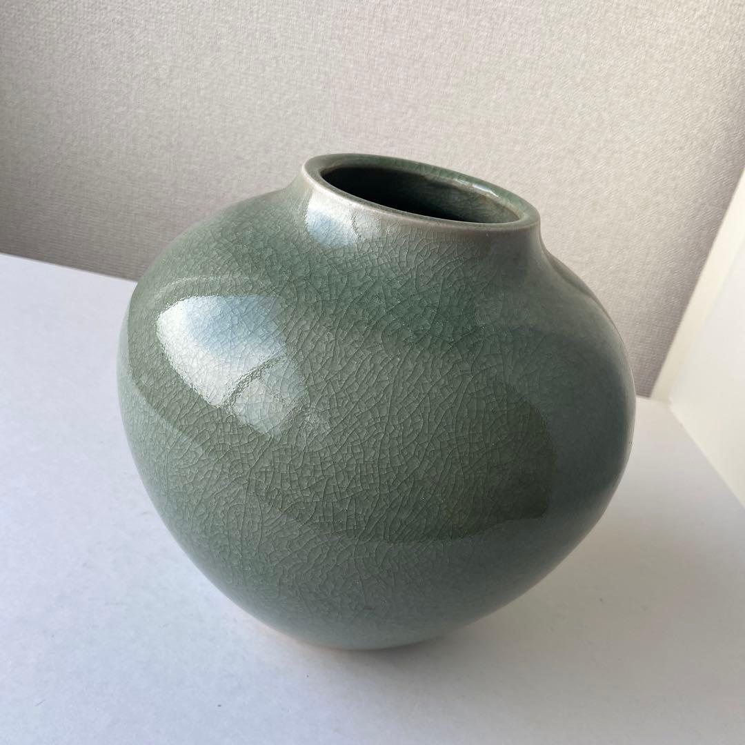 平安橘吉　青磁　花生　共箱