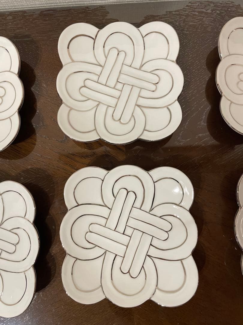 新品未使用　有田焼　渕プラチナ小皿　線吉祥むすび 6枚セット