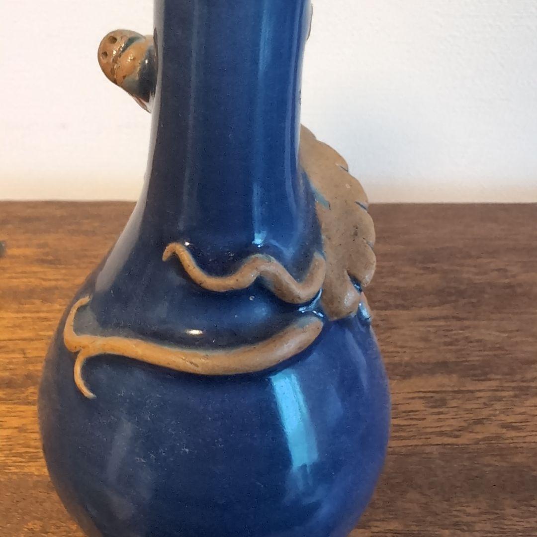 中国古玩　蕪型瓶　瑠璃釉蜥蜴装飾　古美術　骨董　　アンティーク