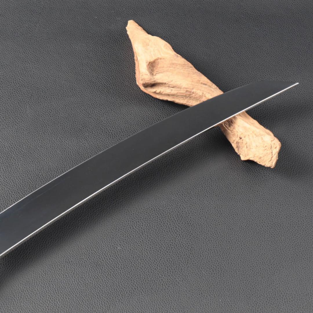 10968鬼反り先丸包丁尺二鏡面仕上げ刺身包丁刃は究極の切れ味黒檀白三本巻八角柄