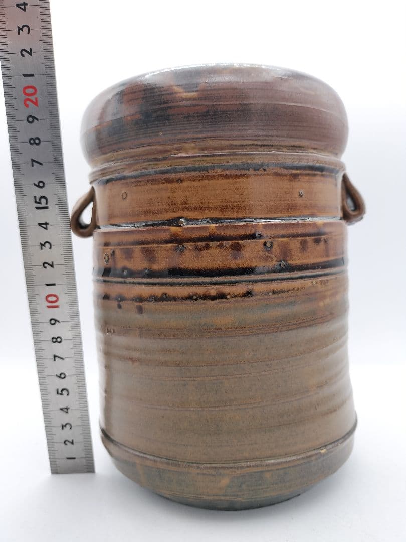 c525 水指 渋紙耳付 上野焼 15代　熊谷紅陽　木箱 茶道具 古物