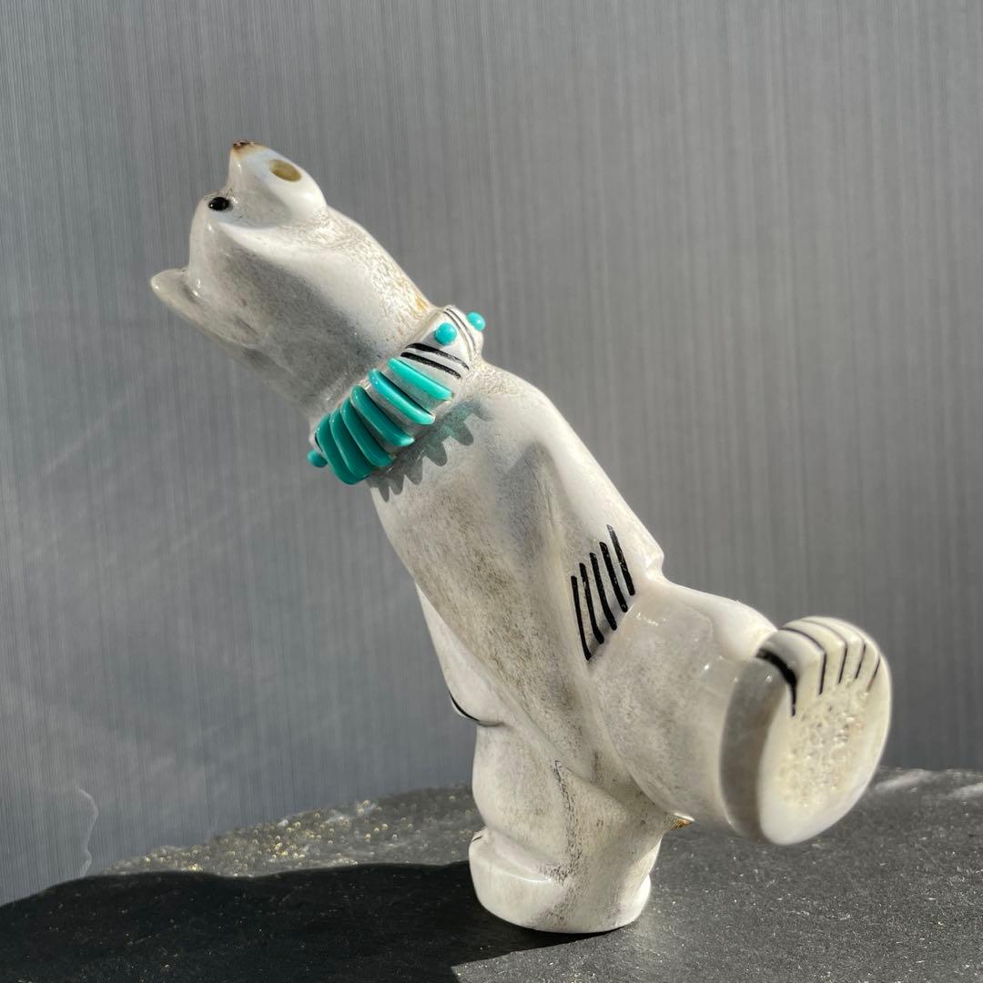 新品　ズニ族　Zuni インディアンジュエリー　フェティッシュ　クマ　シロクマ
