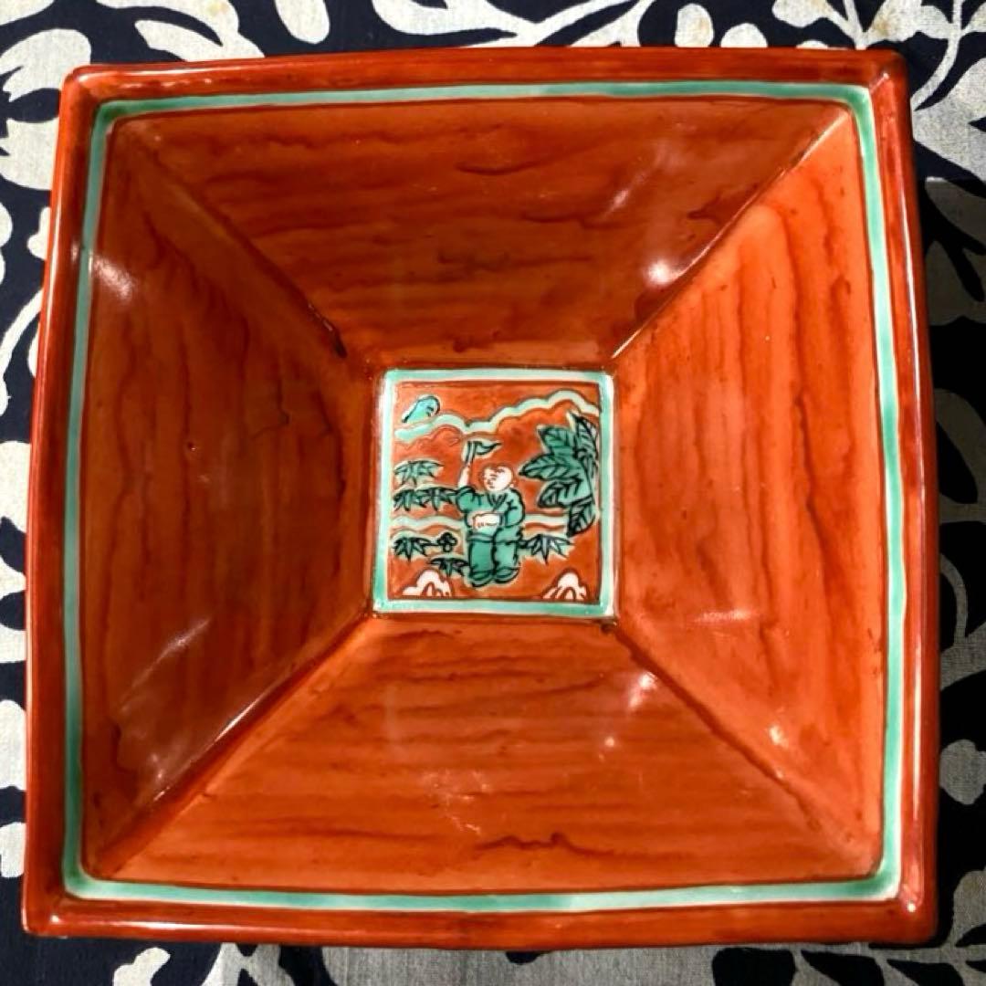 京焼　叶松谷　嘉靖意赤絵唐子画　向付　中国古玩大明嘉靖年製写し　二客組　清水焼