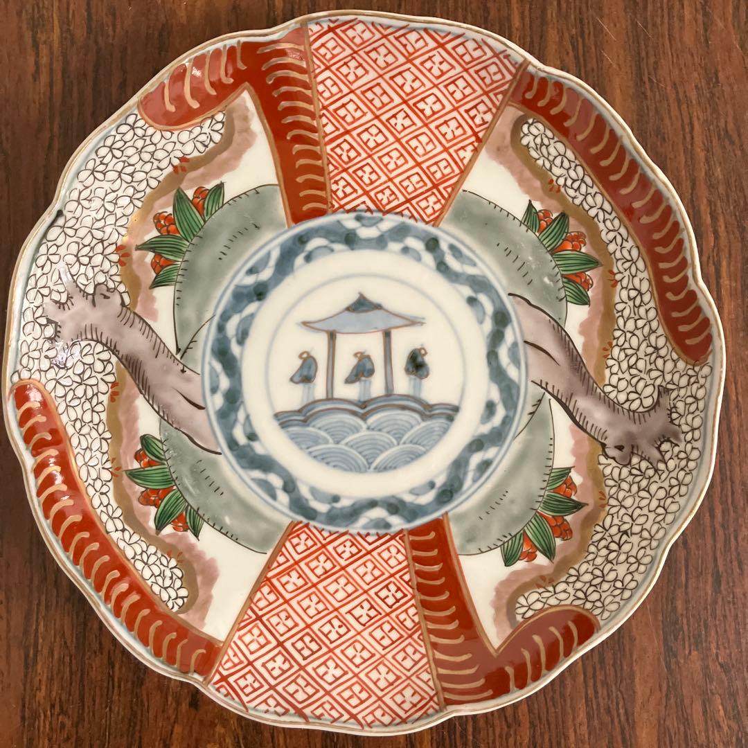 江戸後期〜明治初期｜古伊万里 7寸皿｜染錦 金彩色｜桜の木 唐人