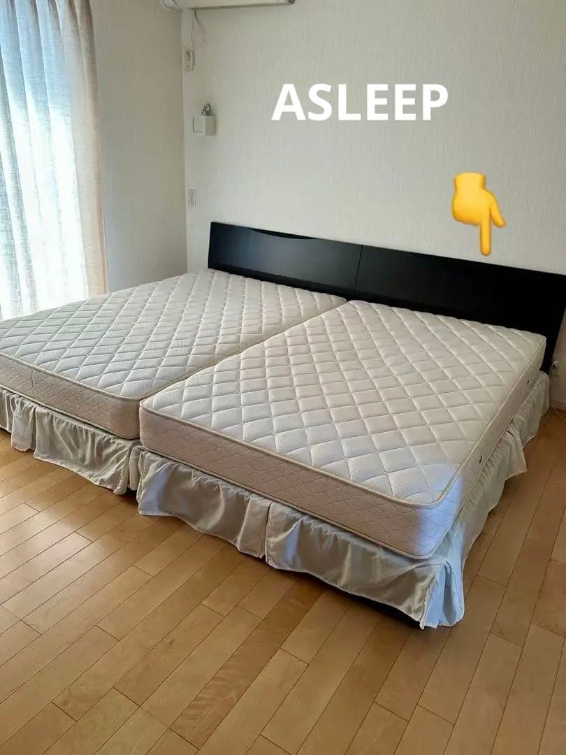 ★送料込★ セミダブル　ベッドフレーム　２台　ASLEEPウォルナット　右収納①