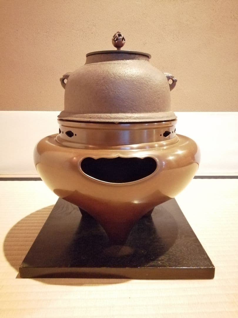 【茶事具】釜師政光、風炉師雄芳造　唐銅朝鮮風炉釜　茶釜　釜387