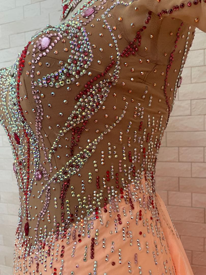 社交ダンス⭐️スタンダードドレス　オーダードレス　ベージュ＆オレンジ