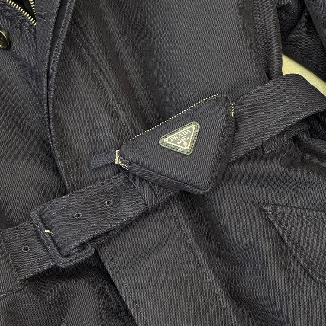 x*g様 【美品】 プラダ コート フーデット コットン モヘア ネイビー S