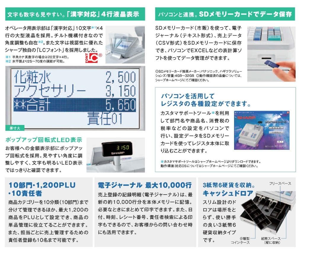 後継機種21年製設定無料211シャープインボイスレジスターXE-A207B-B